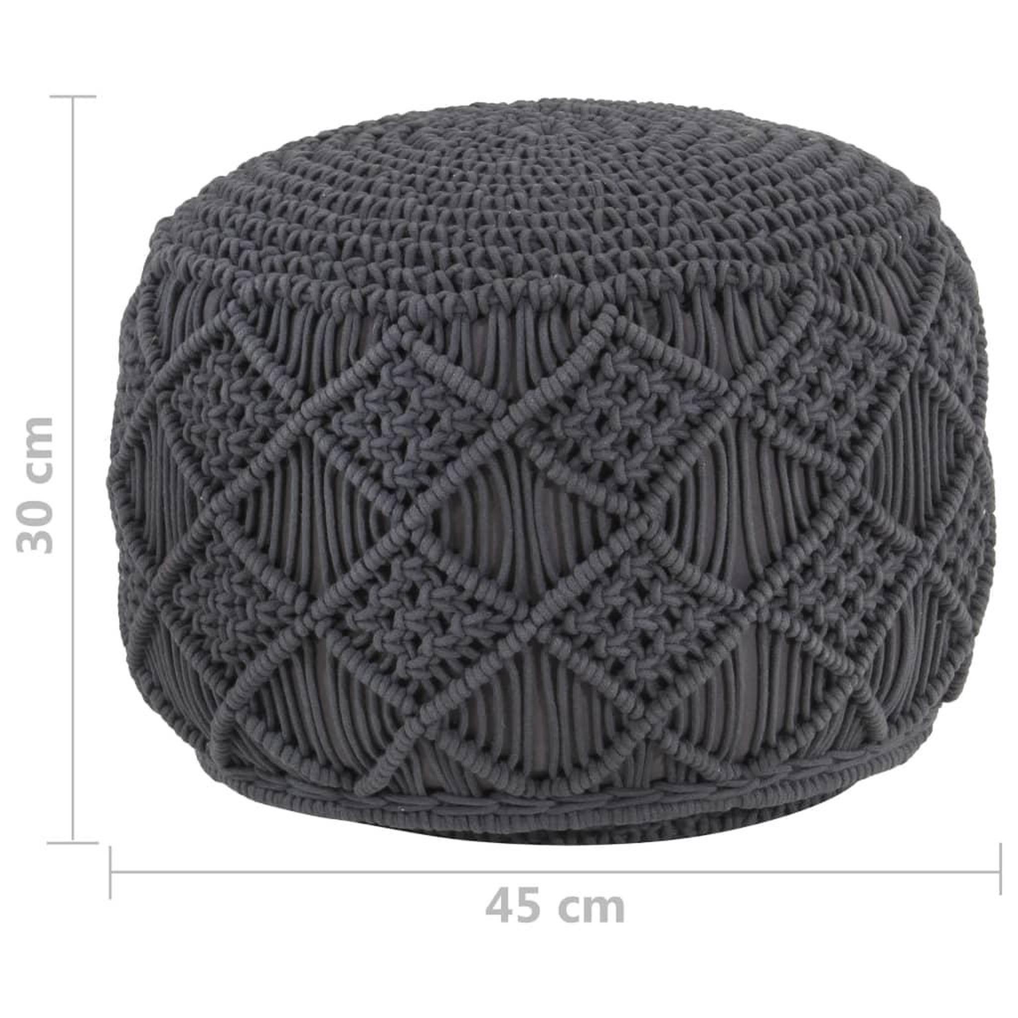 Voir la diapositive 6 : VIDAXL Pouf fait a la main en macrame Anthracite 45x30 cm Coton