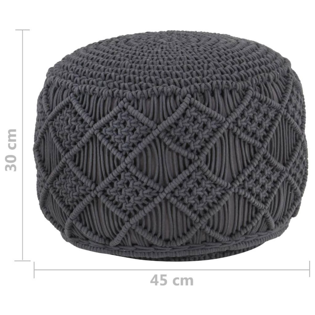 VIDAXL Pouf fait a la main en macrame Anthracite 45x30 cm Coton