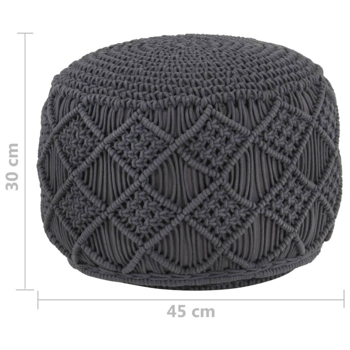 VIDAXL Pouf fait a la main en macrame Anthracite 45x30 cm Coton