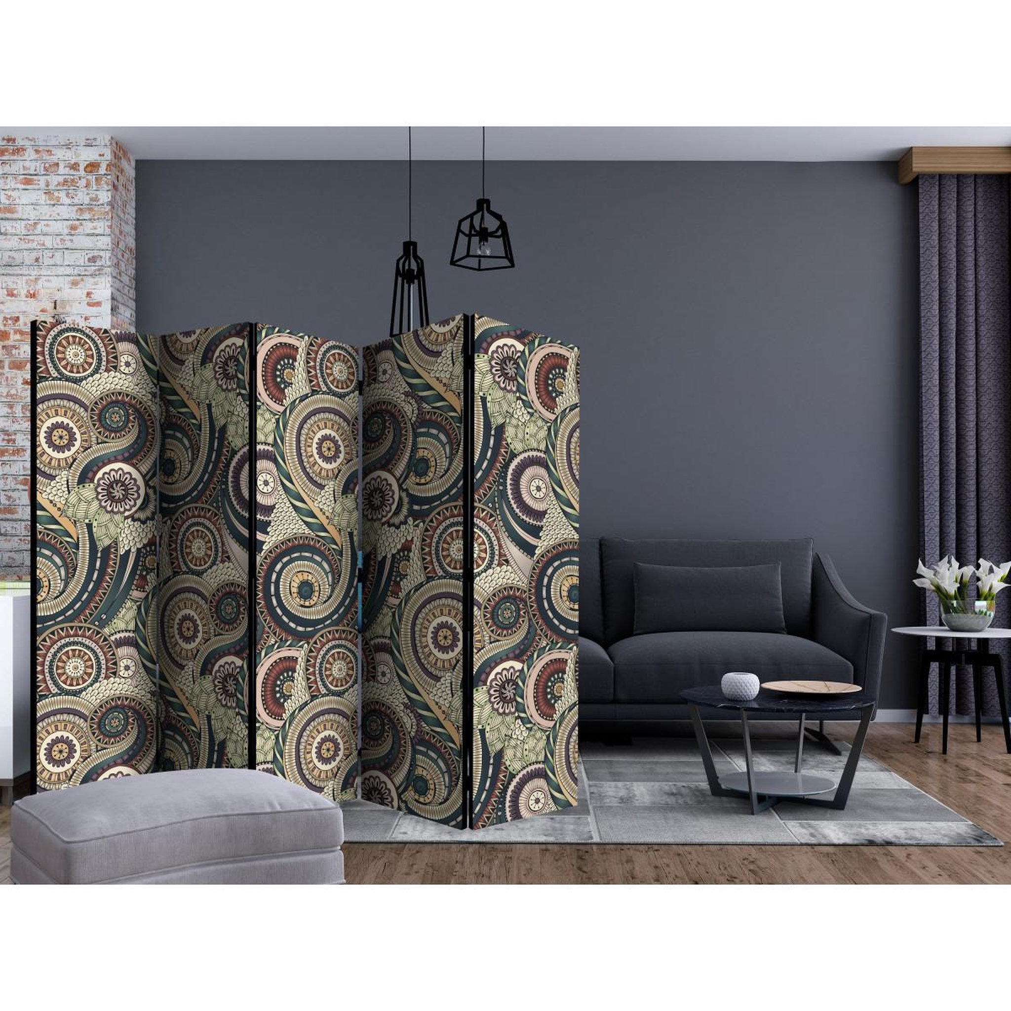 Voir la diapositive 2 : Paris Prix Paravent 5 volets  posh ornament  172x225cm