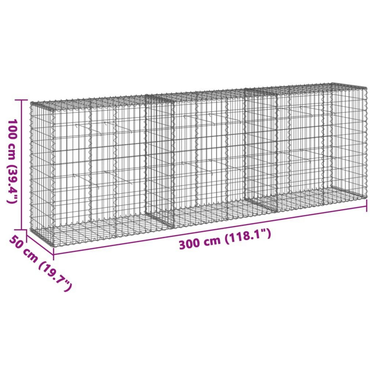 VIDAXL Panier gabion avec couvercle 300x50x100 cm fer galvanise
