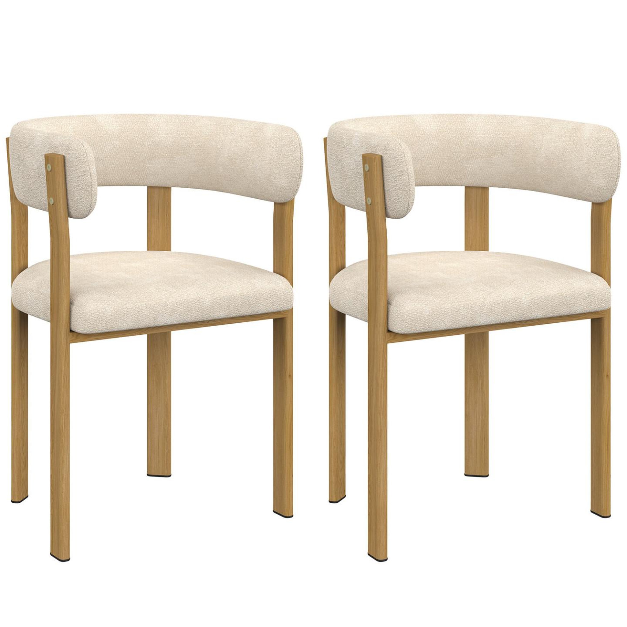 ID MARKET Lot de 2 chaises, fauteuils de table NELLA en métal effet bois et tissu chenille beige pour salle à manger