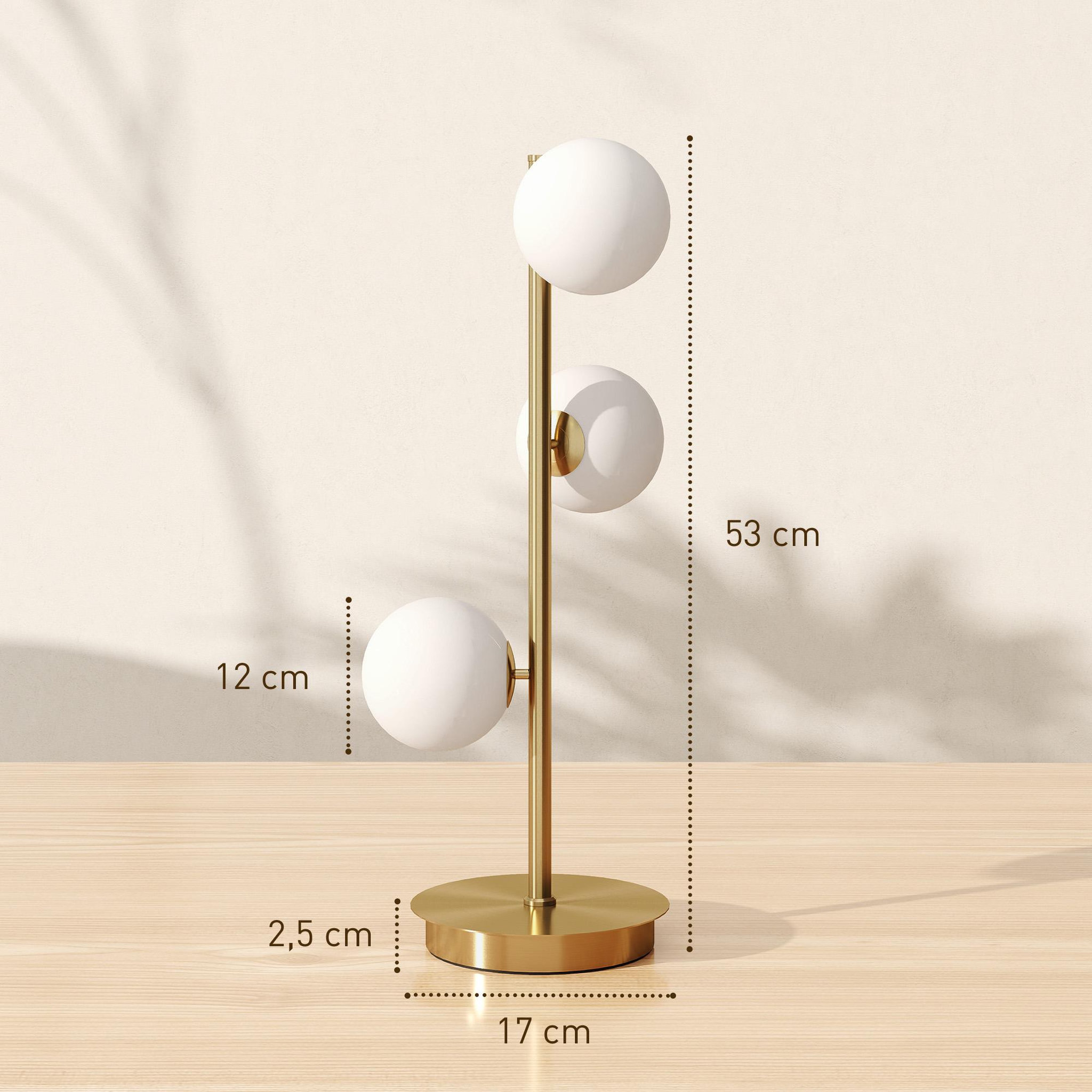 Voir la diapositive 3 : HOMCOM Lampadaire style néo-rétro métal effet laiton 3 abat-jours globe verre dépoli blanc