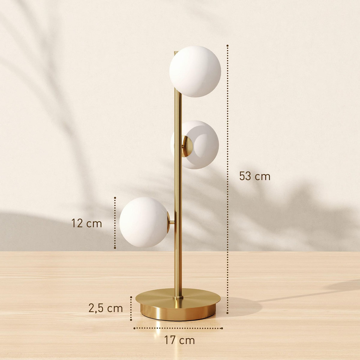 HOMCOM Lampadaire style néo-rétro métal effet laiton 3 abat-jours globe verre dépoli blanc
