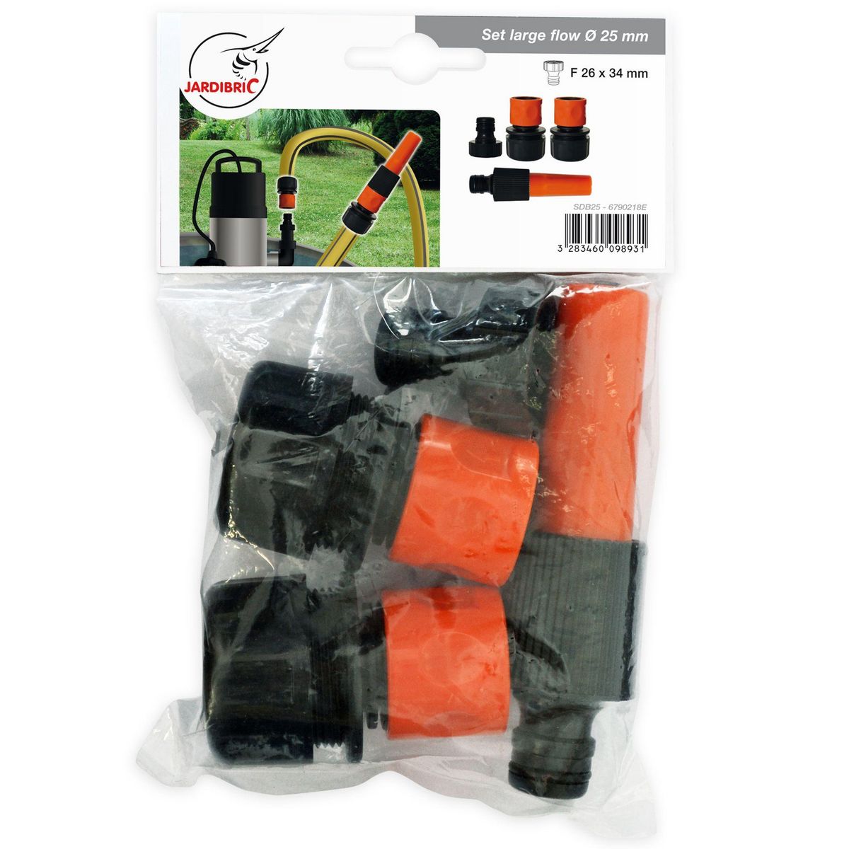 Jardibric Kit lance d'arrosage avec raccords 25 mm et nez de robinet 26x34