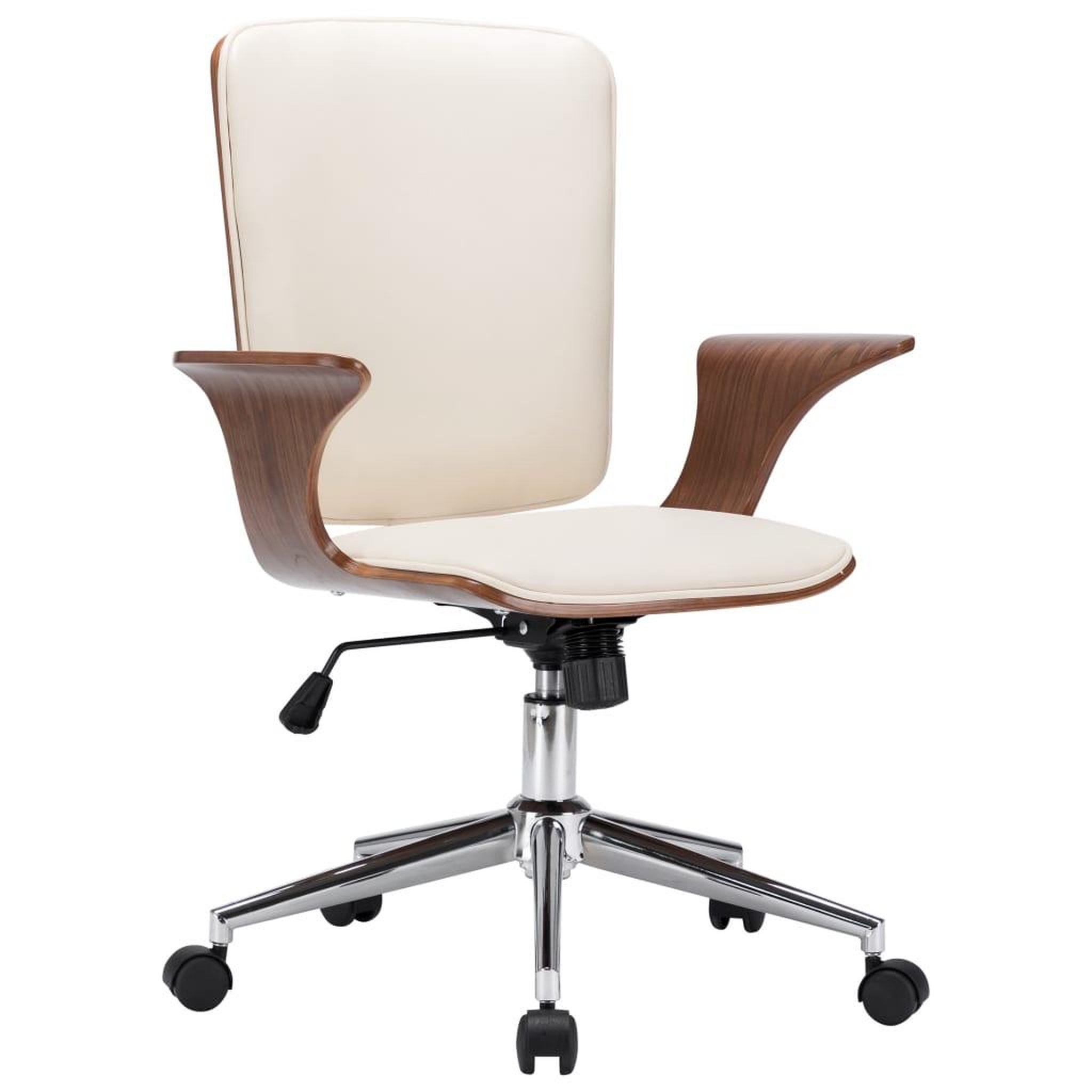 VIDAXL Chaise pivotante de bureau Creme Similicuir et bois courbe
