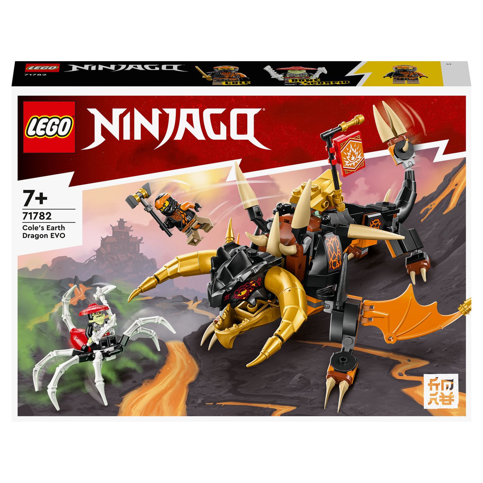 LEGO Ninjago 71782 Le dragon de terre de Cole Évolution, Jouet pour Garçons et Filles, Figurine Évolutive avec Scorpion Squelette et 2 Minifigurines