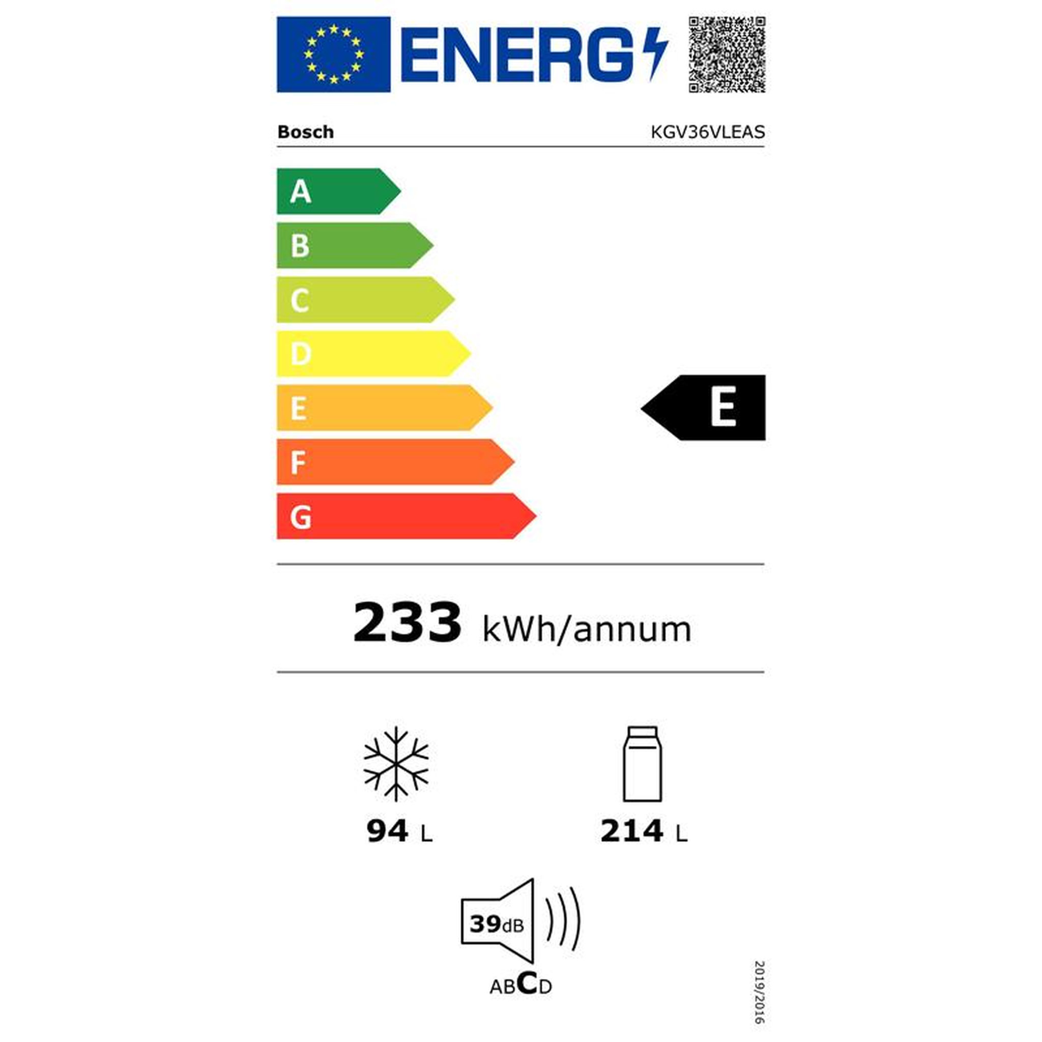 Voir la diapositive 2 : BOSCH Réfrigérateur combiné 60cm 308l lowfrost inox - KGV36VLEAS