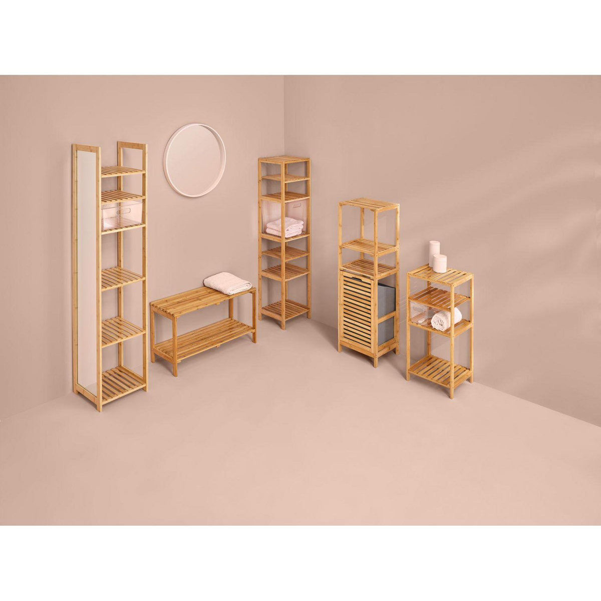 FIVE Etagère 2 Niveaux en Bambou - Longueur 78 cm - Beige