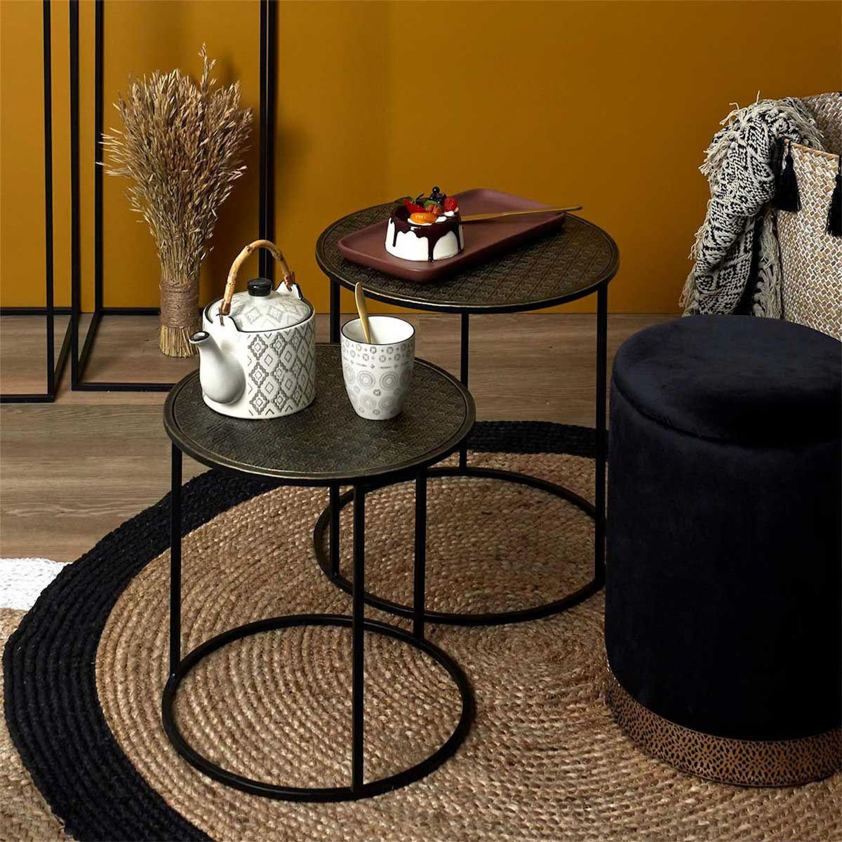 Paris Prix Lot de 2 Tables Gigognes  Mirage  40cm Noir & Or