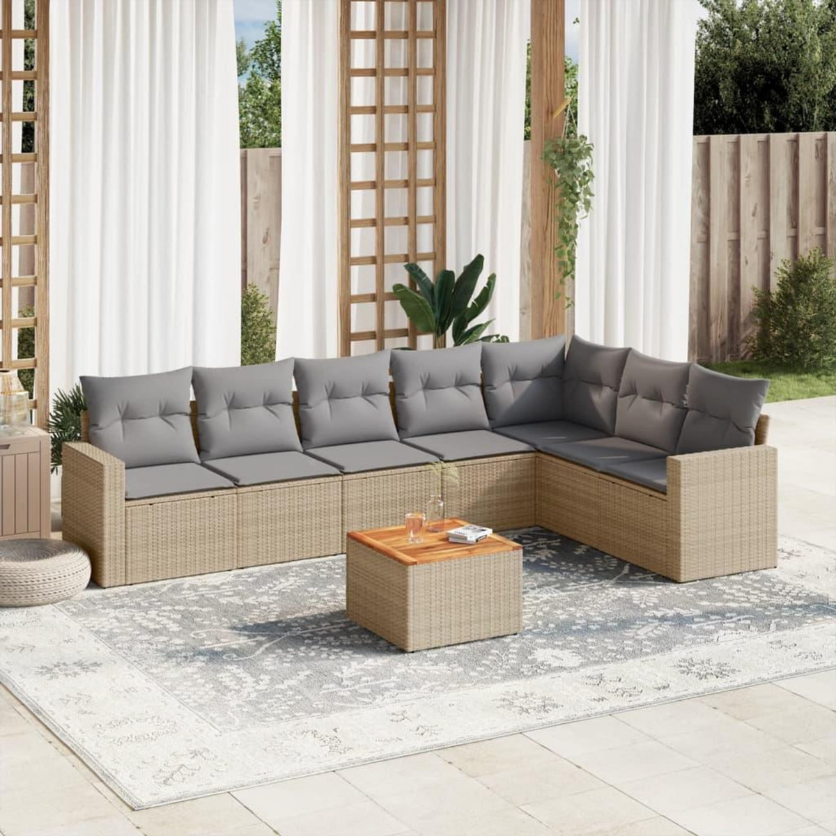 VIDAXL Salon de jardin avec coussins 8pcs melange beige resine tressee
