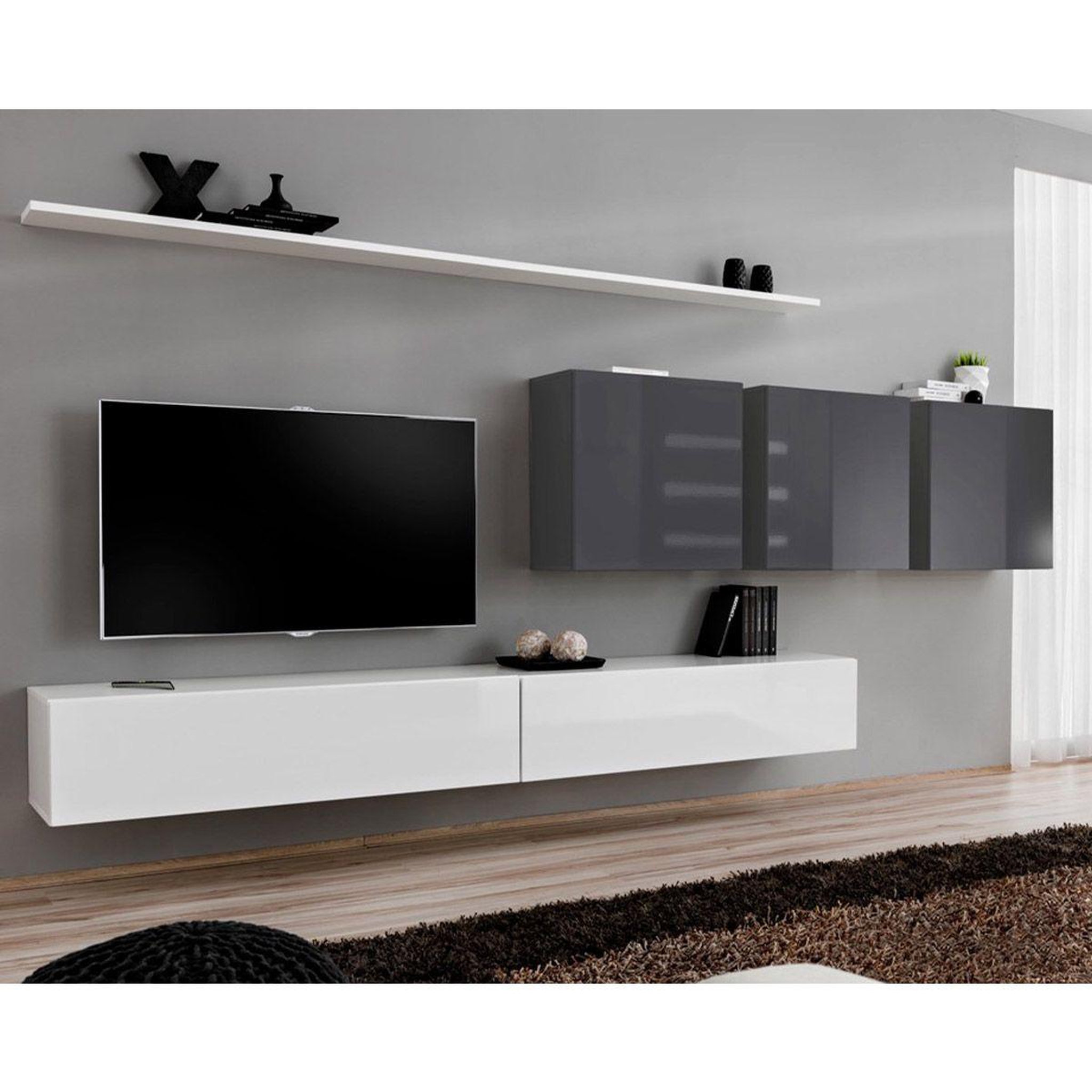 Voir la diapositive 1 : Paris Prix Meuble tv mural design  switch vii  340cm blanc & gris