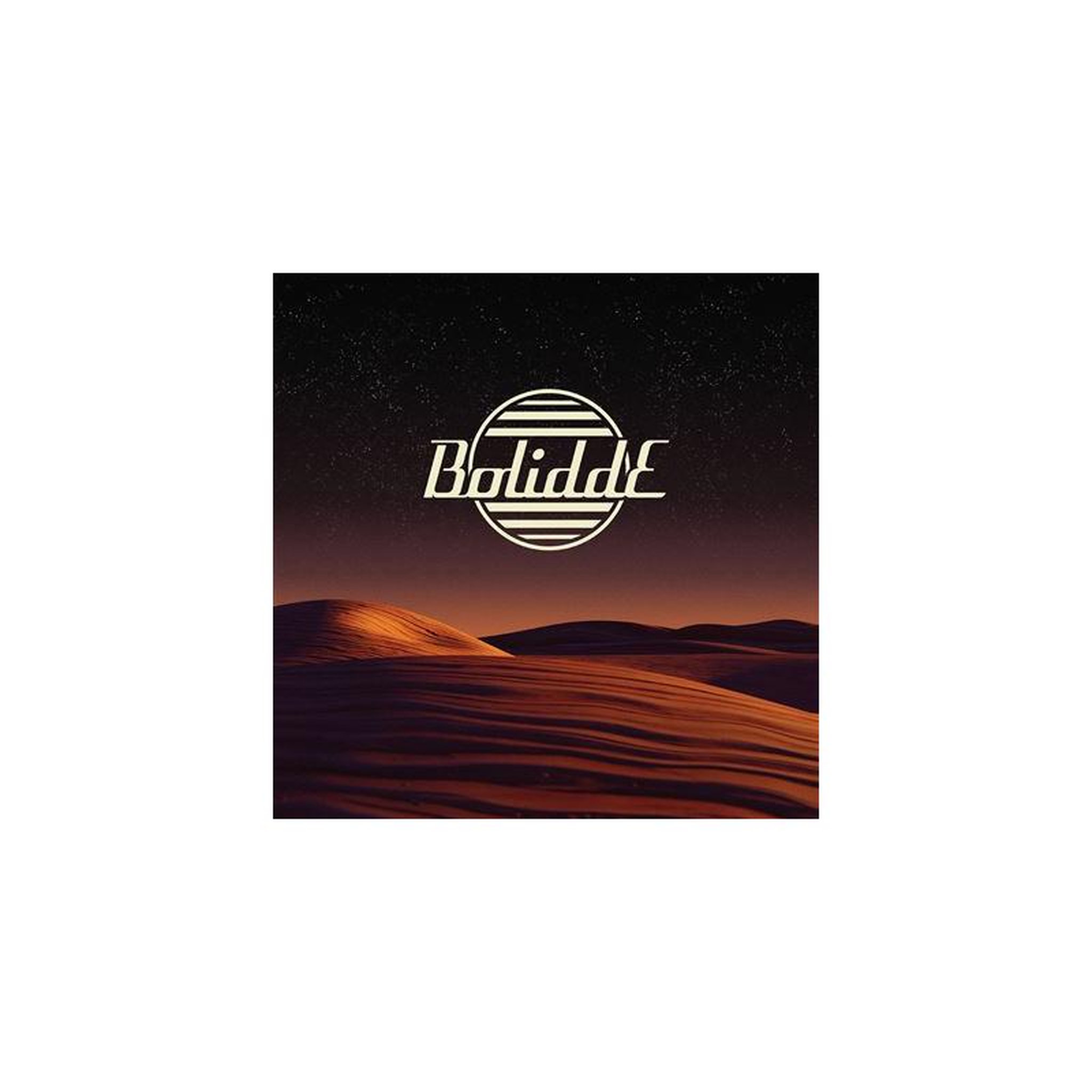 Vinyle bolidde au logo emblème circulaire et lettrage stylisé sur fond sombre
