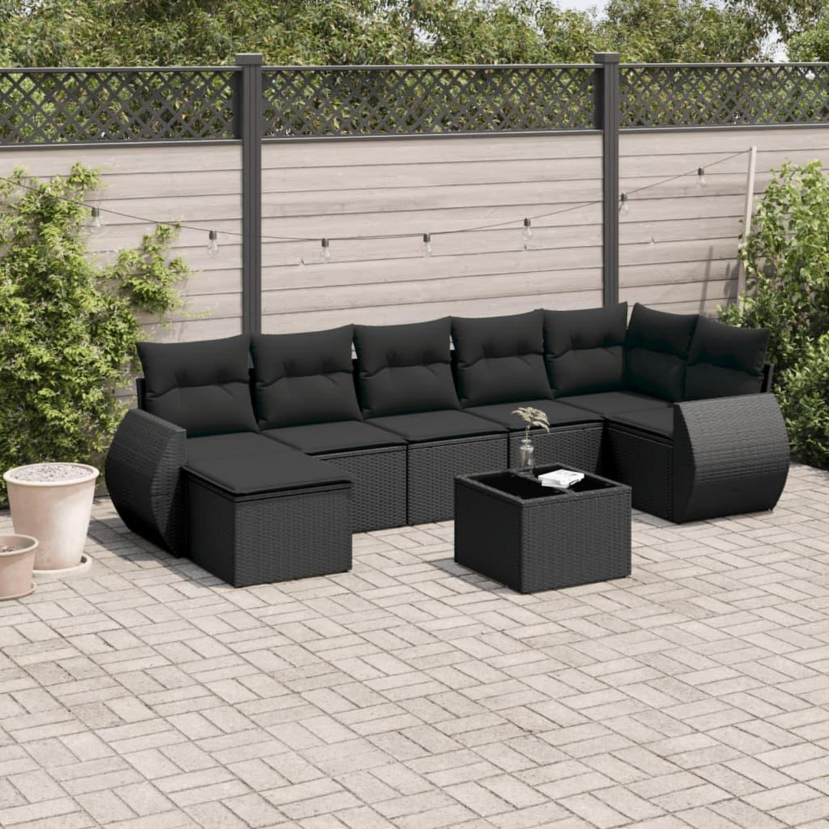 VIDAXL Salon de jardin 8 pcs avec coussins noir resine tressee