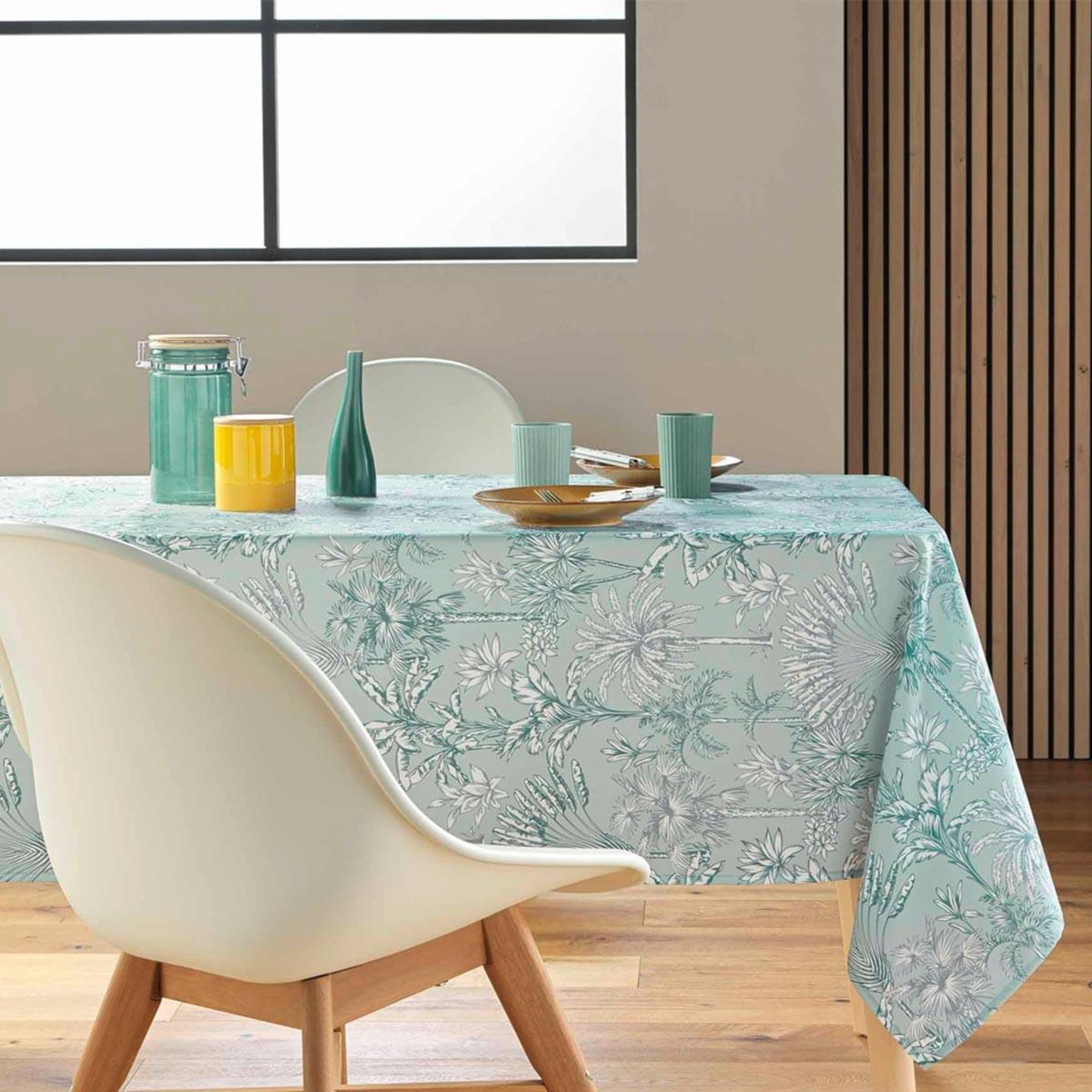 Voir la diapositive 4 : Douceur d'Intérieur Nappe antitache imprimé  canarie  145x240cm sauge