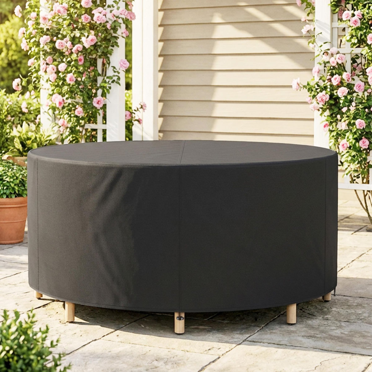 OUTSUNNY Housse meuble de jardin imperméable Oxford haute densité 420D dia.200 x H.80 cm noir