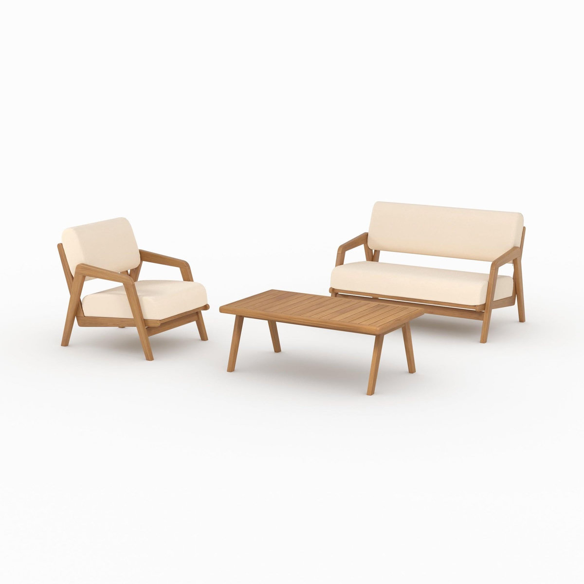 Rendez vous déco Salon de jardin 3 places en tissu beige clair et bois d'acacia-Siargao