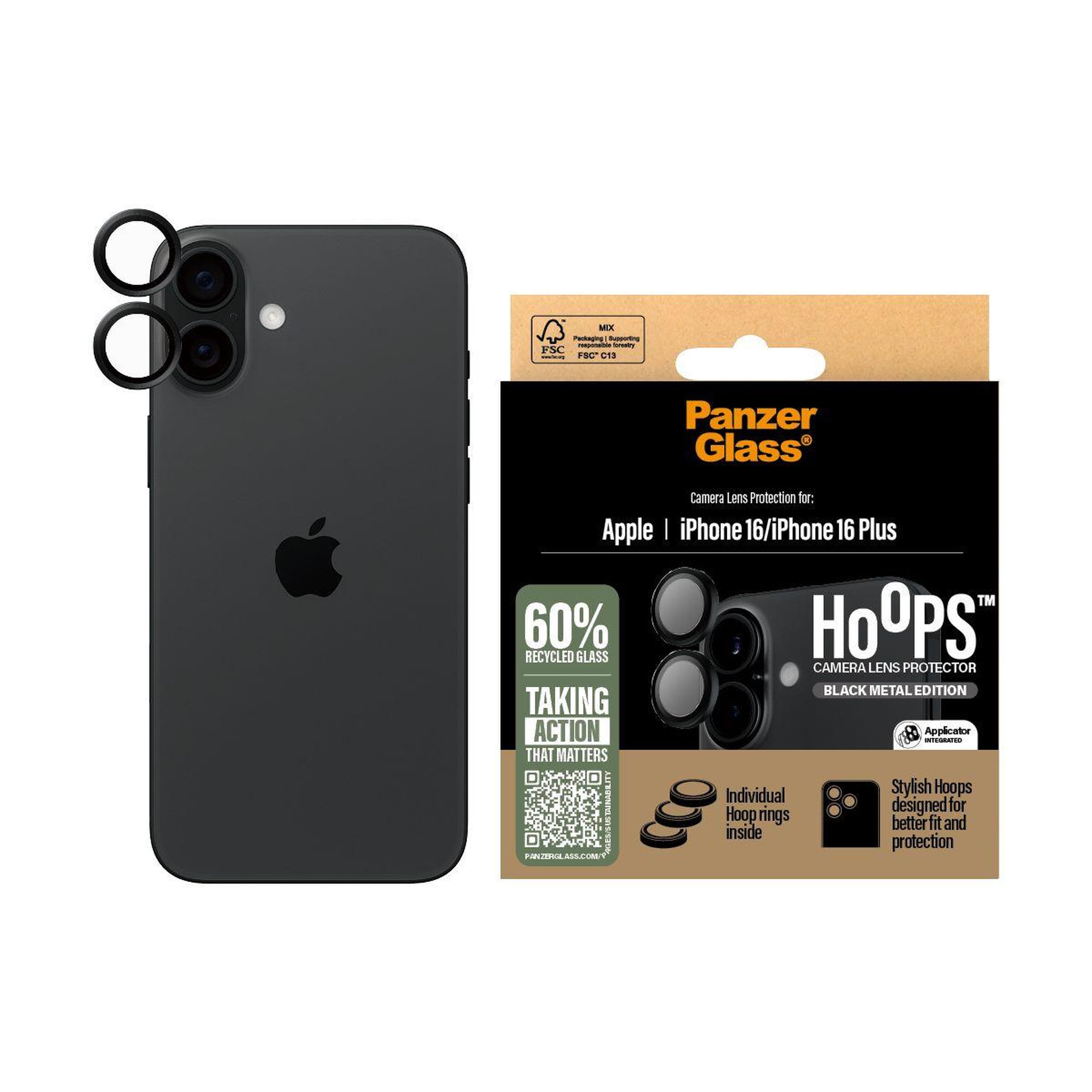 Voir la diapositive 3 : PANZERGLASS Protège objectif iPhone 16/16 Plus protège objectif Hoops