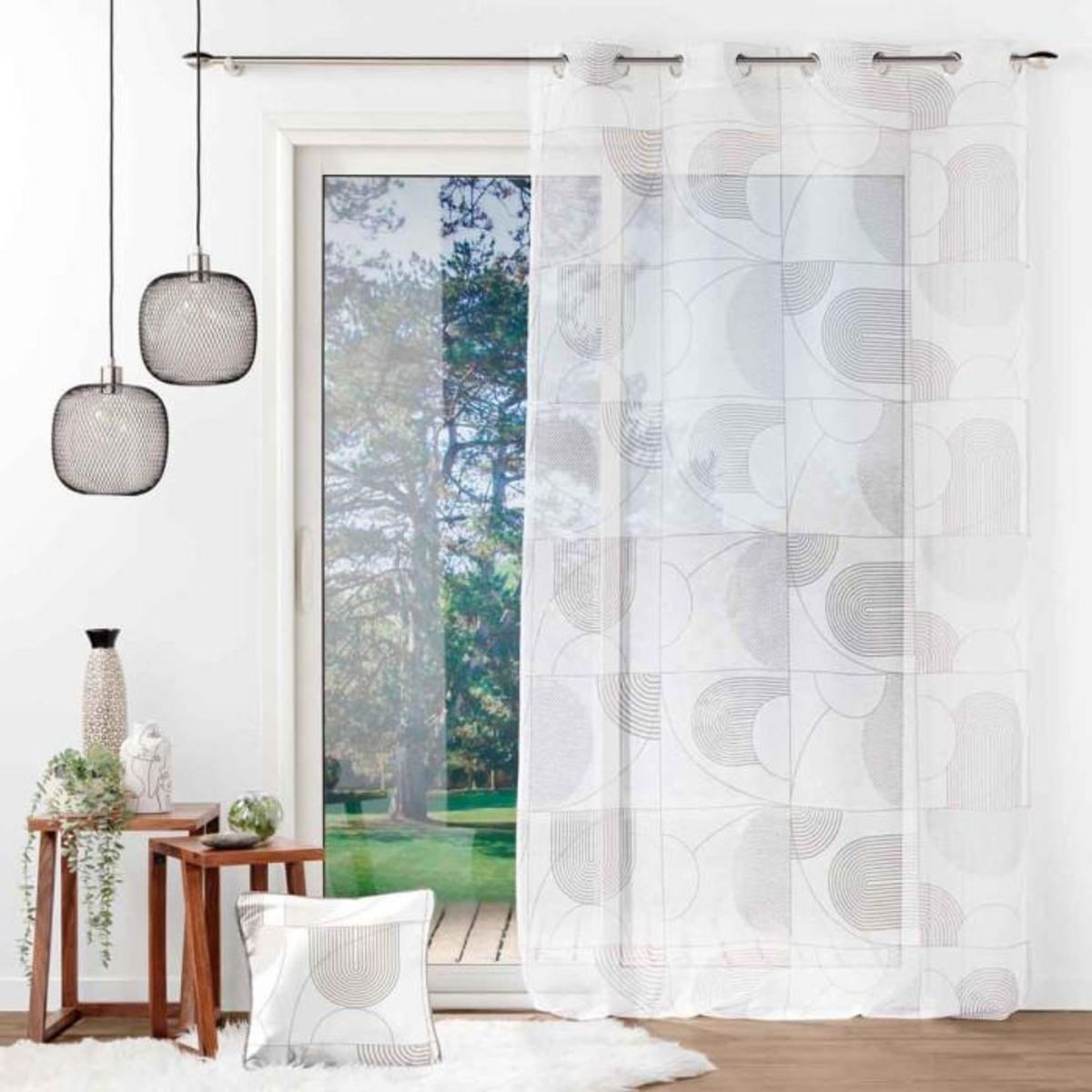 Paris Prix Rideau Voilage à Œillets  Esquisse  140x240cm Blanc