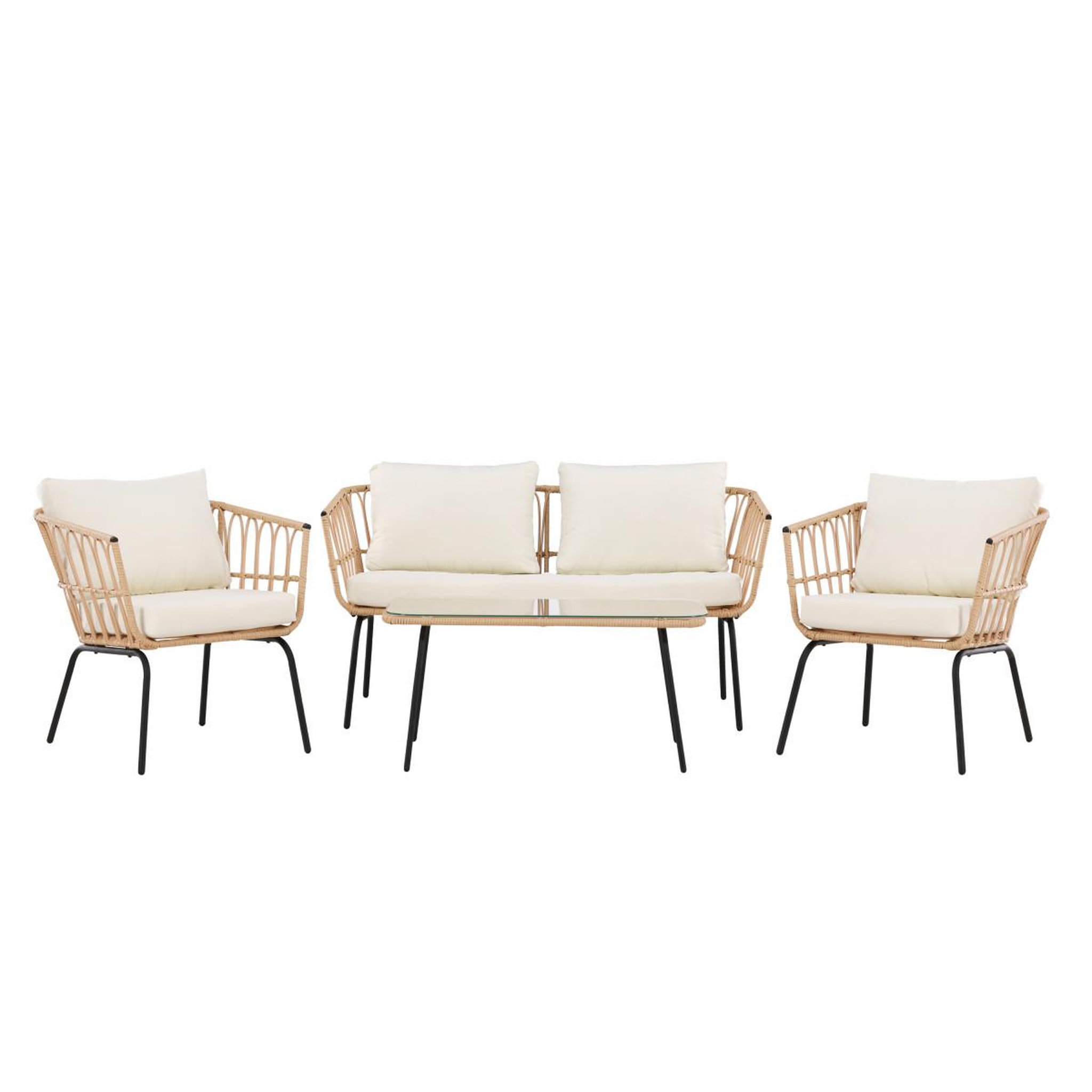 Paris Prix Salon de jardin 4 places en rotin  ortigia  142cm naturel