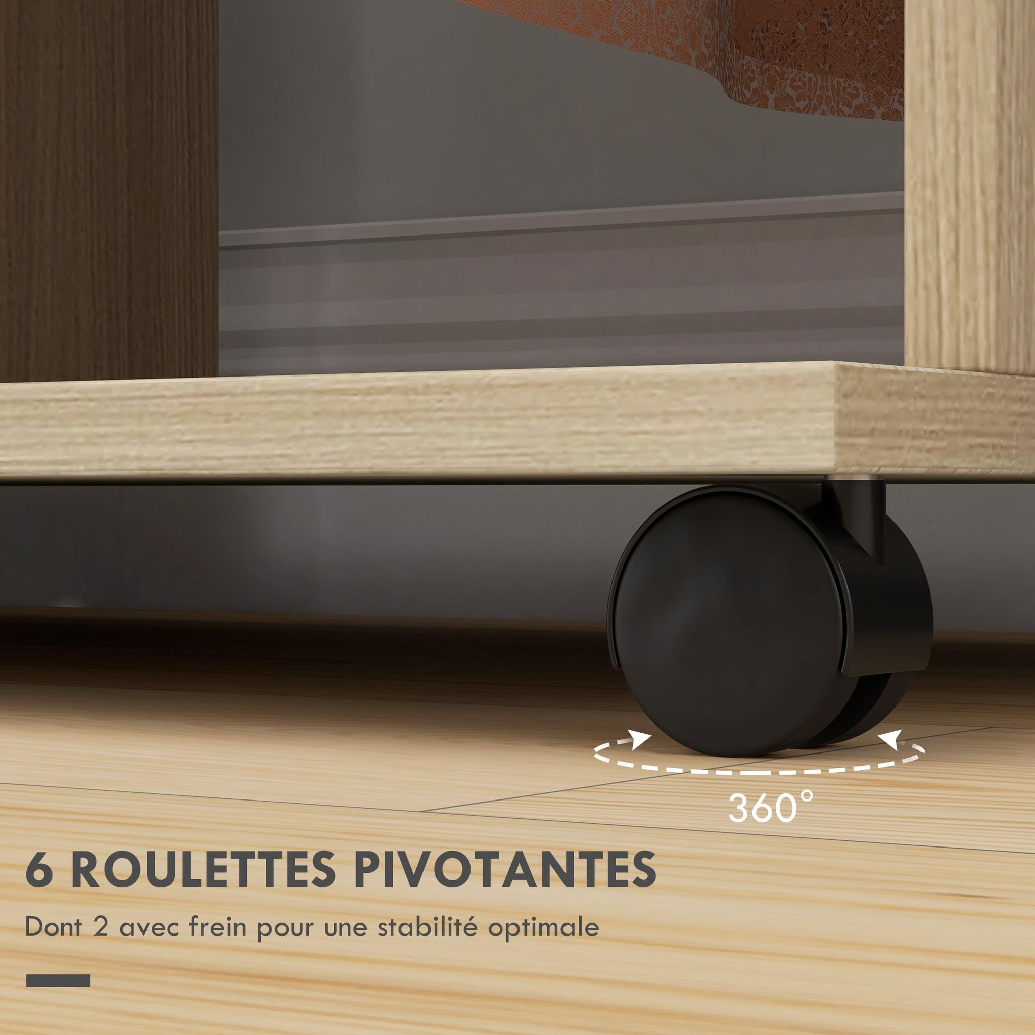 Voir la diapositive 6 : HOMCOM Armoire penderie meuble de rangement mobile 6 roulettes 120L x 40l x 128H cm panneaux de particules aspect bois chêne