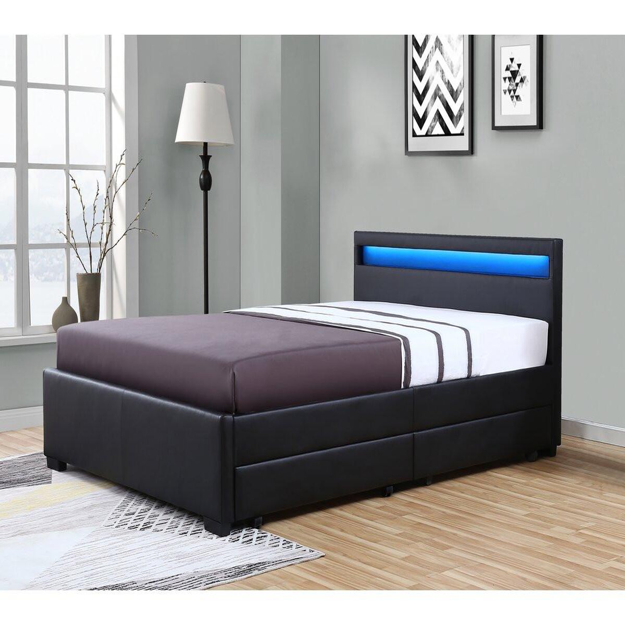 Voir la diapositive 2 : Habitat et Jardin Lit LED avec 4 tiroirs  Nico  - 160 × 200 cm - Noir