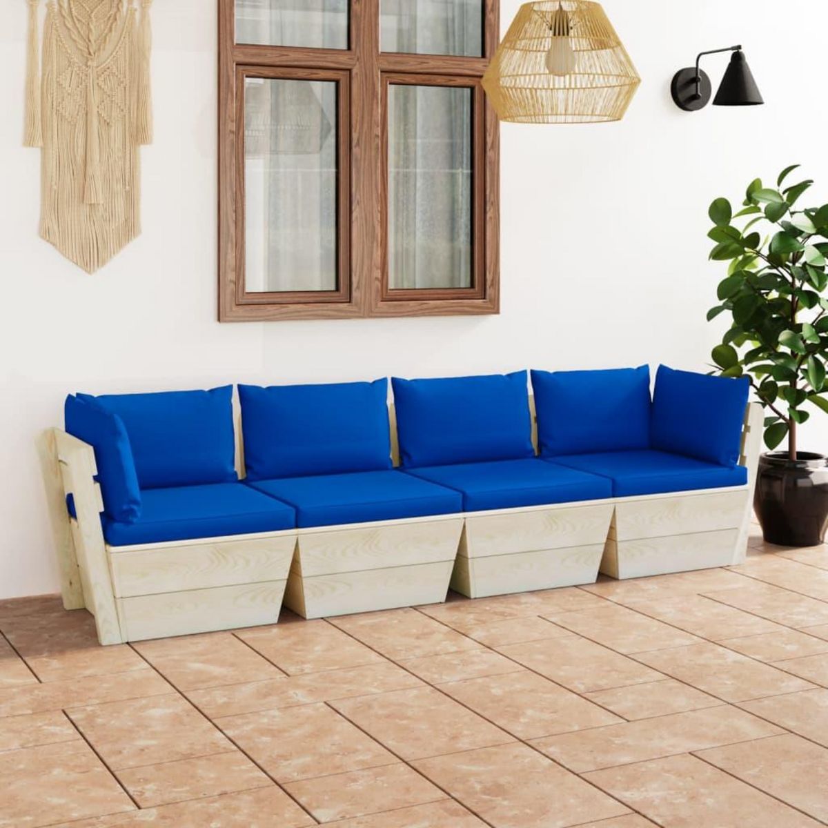 VIDAXL Canape palette a 4 places de jardin avec coussins Bois d'epicea