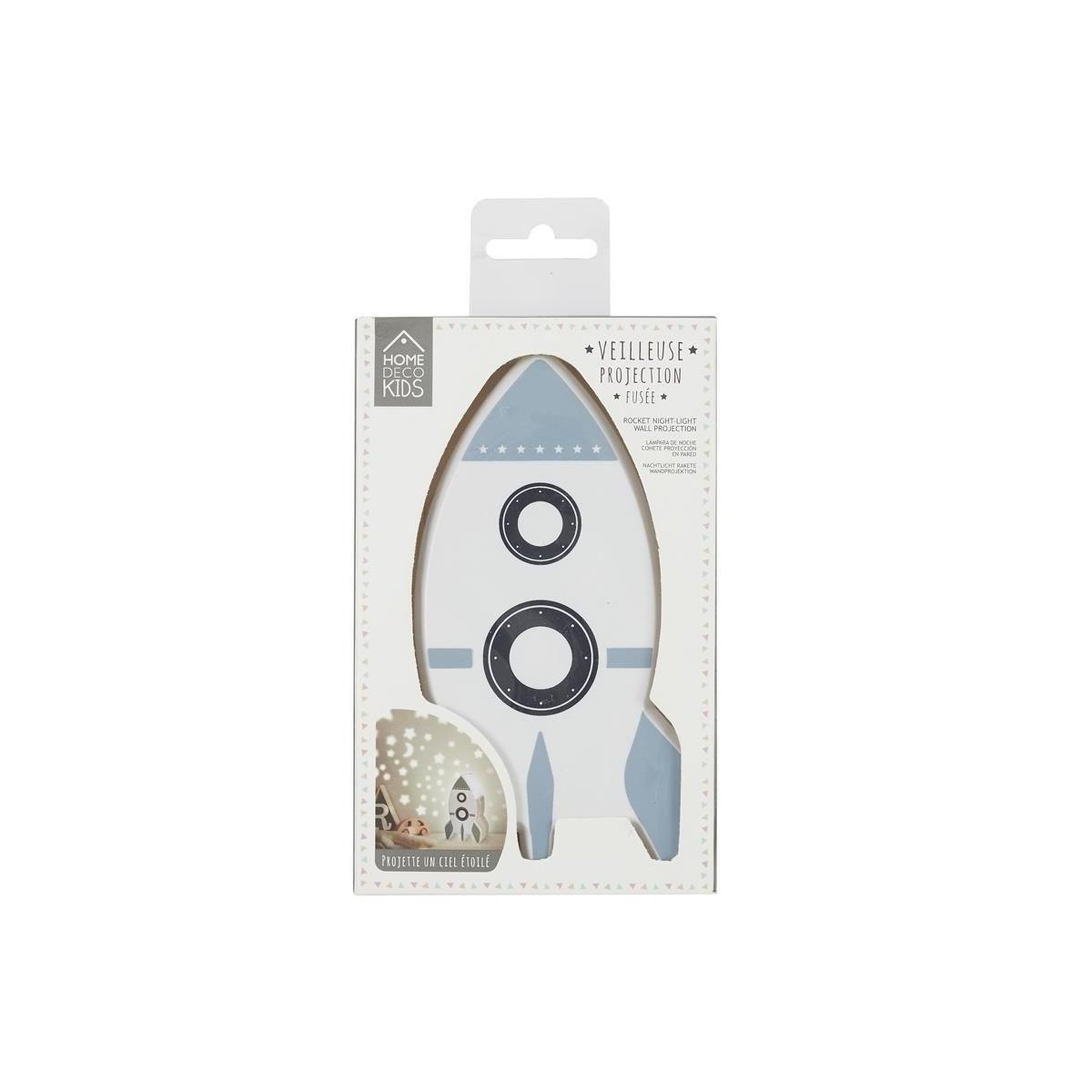 Voir la diapositive 4 : HOME DECO KIDS Veilleuse projection murale  fusée  15cm blanc