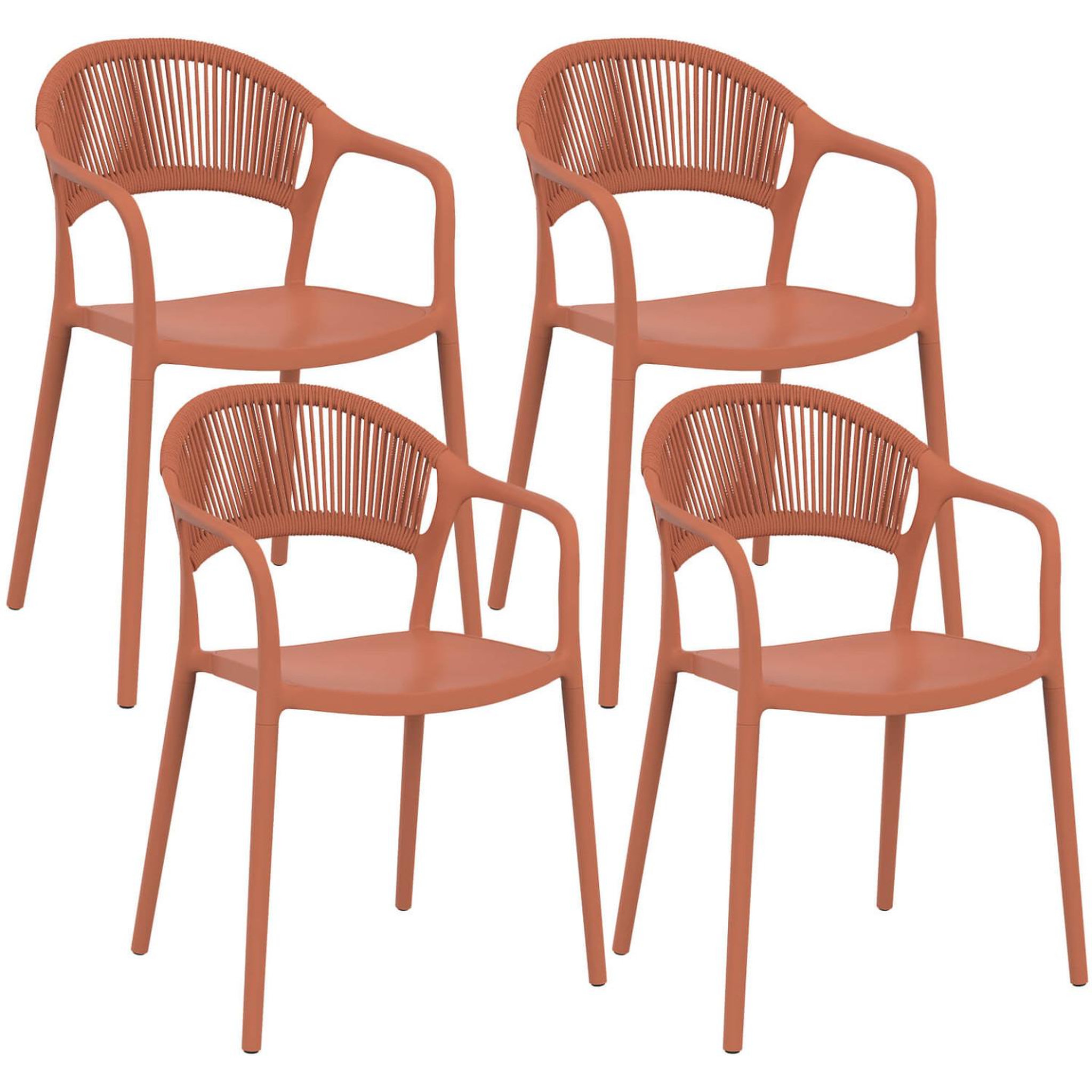 ID MARKET Lot de 4 chaises de jardin empilables odelia en polypropylène et cordage terracotta