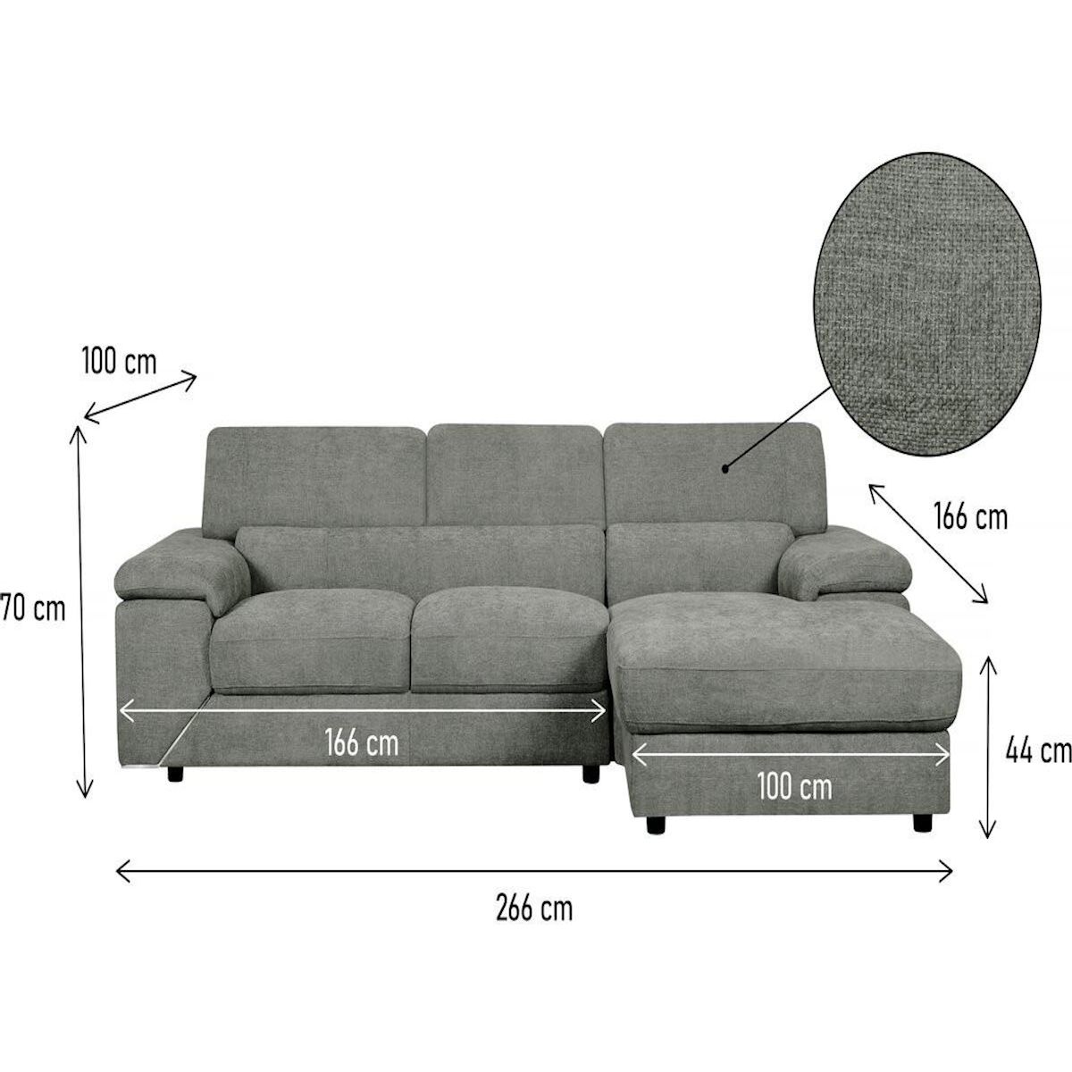 Habitat et Jardin Canapé d'angle en tissu chenille  London  - 4 places - Gris