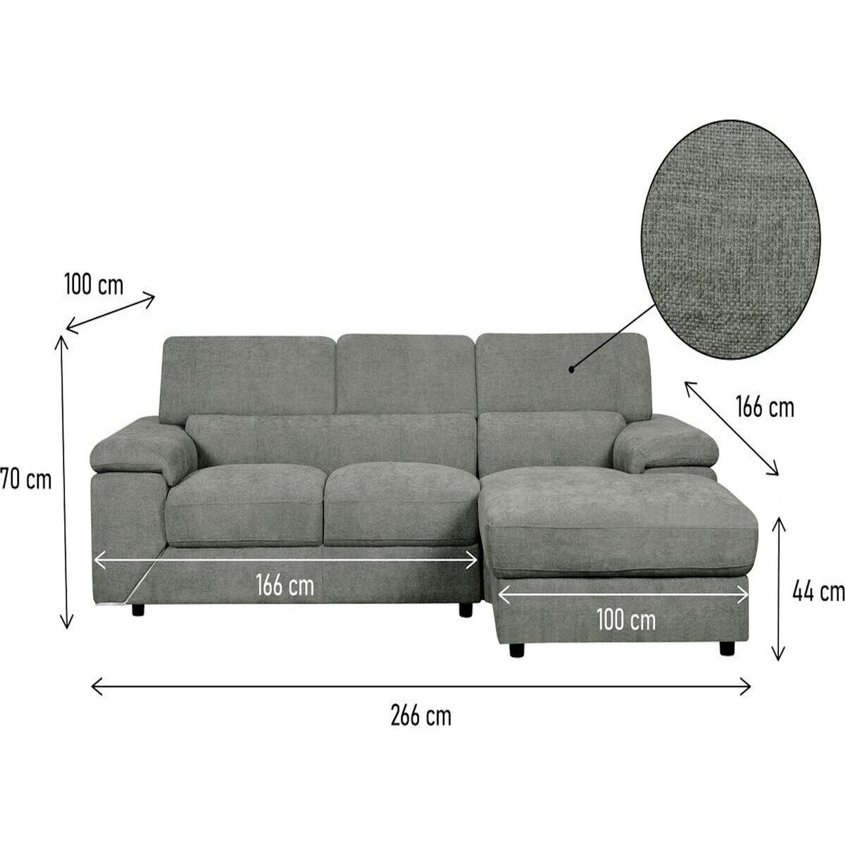 Habitat et Jardin Canapé d'angle en tissu chenille  London  - 4 places - Gris