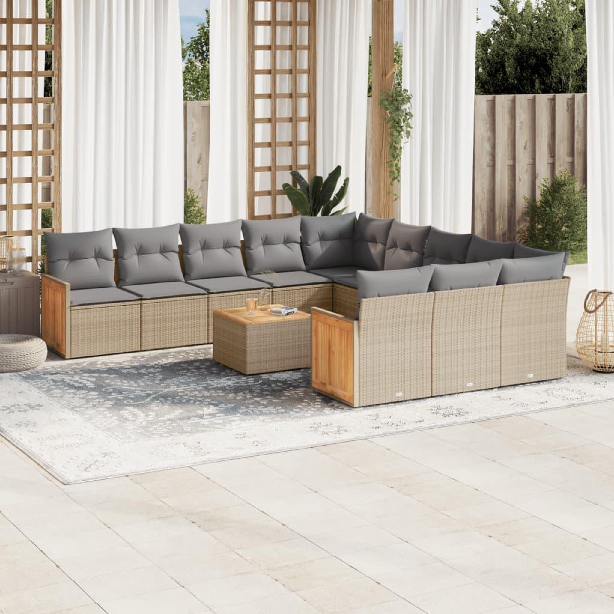 VIDAXL Salon de jardin avec coussins 12 pcs beige resine tressee