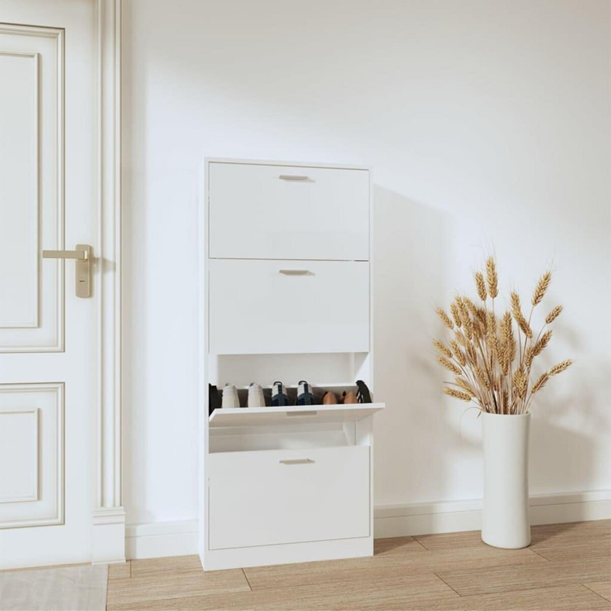 VIDAXL Armoire a chaussure Blanc brillant 59x17x150 cm Bois ingenierie