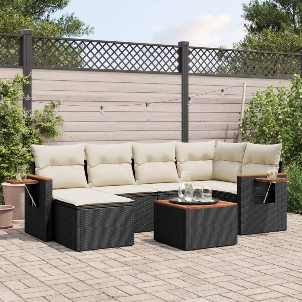 VIDAXL Salon de jardin 7 pcs avec coussins noir resine tressee