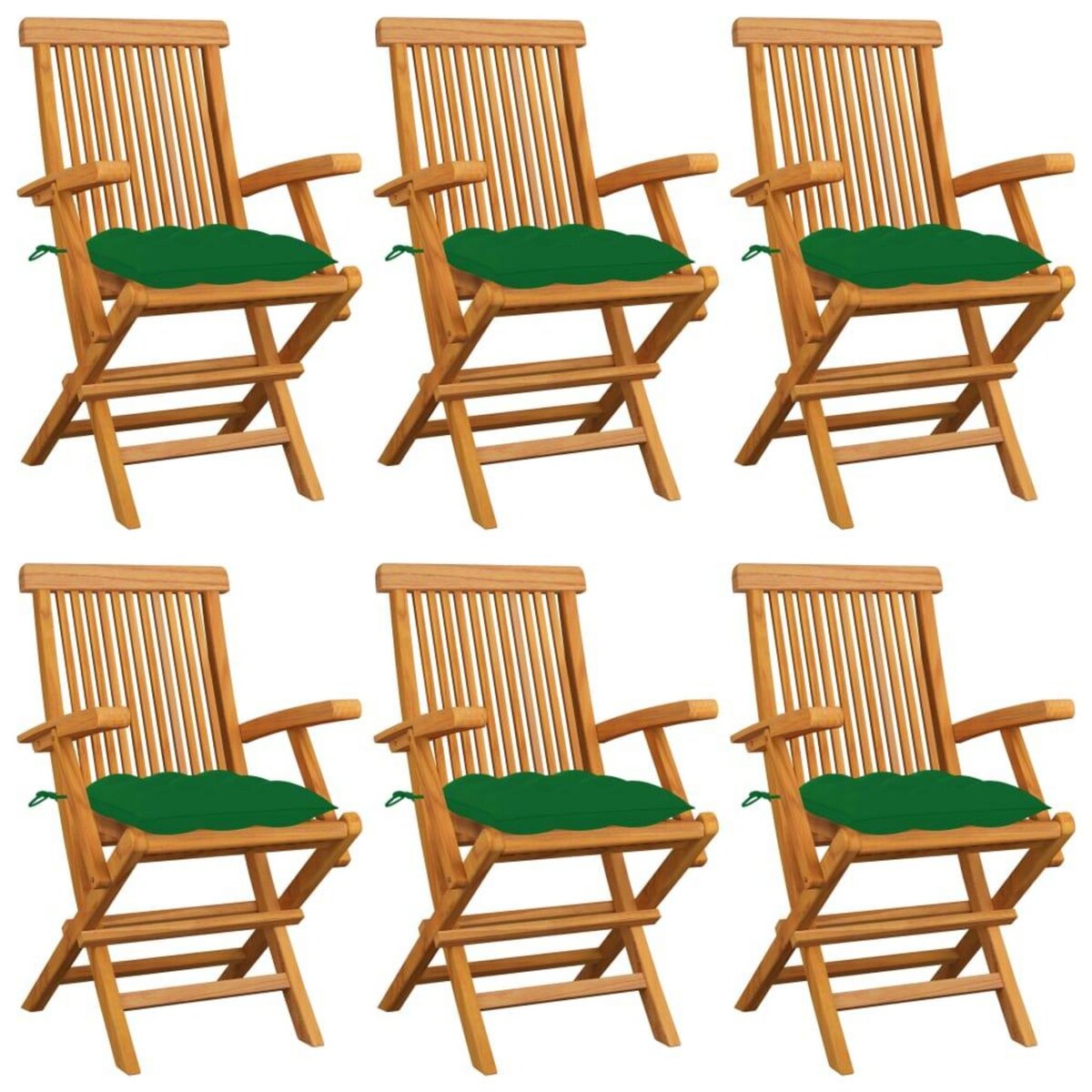 VIDAXL Chaises de jardin avec coussins vert 6 pcs Bois de teck massif
