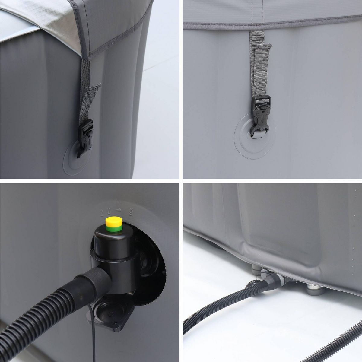 SWEEEK Spa MSPA gonflable carré – Fjord 4 - 4 places.  système anti-gel + bâche. 160cm. PVC. pompe. chauffage. gonfleur. filtre