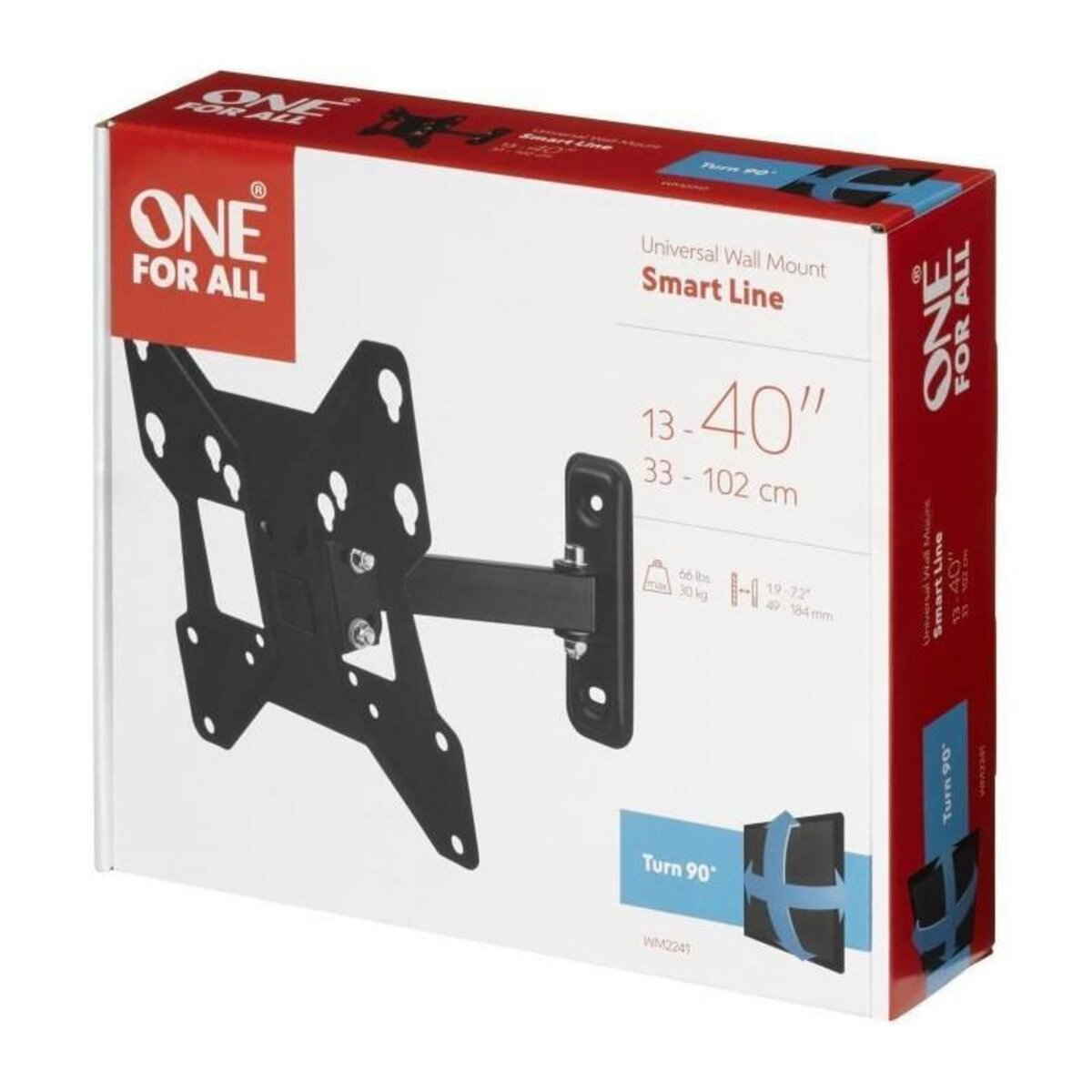 ONEFORALL1 ONE FOR ALL WM2241 - Support mural avec reglage dinclinaison et de rotation 90 pour TV de 13 a 40 33 a 102cm - Noir