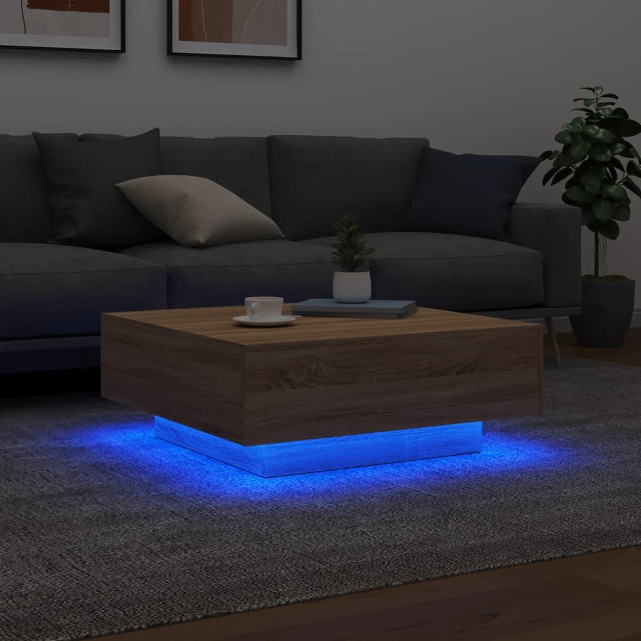 Voir la diapositive 4 : VIDAXL Table basse avec lumieres LED chene sonoma 80x80x31 cm