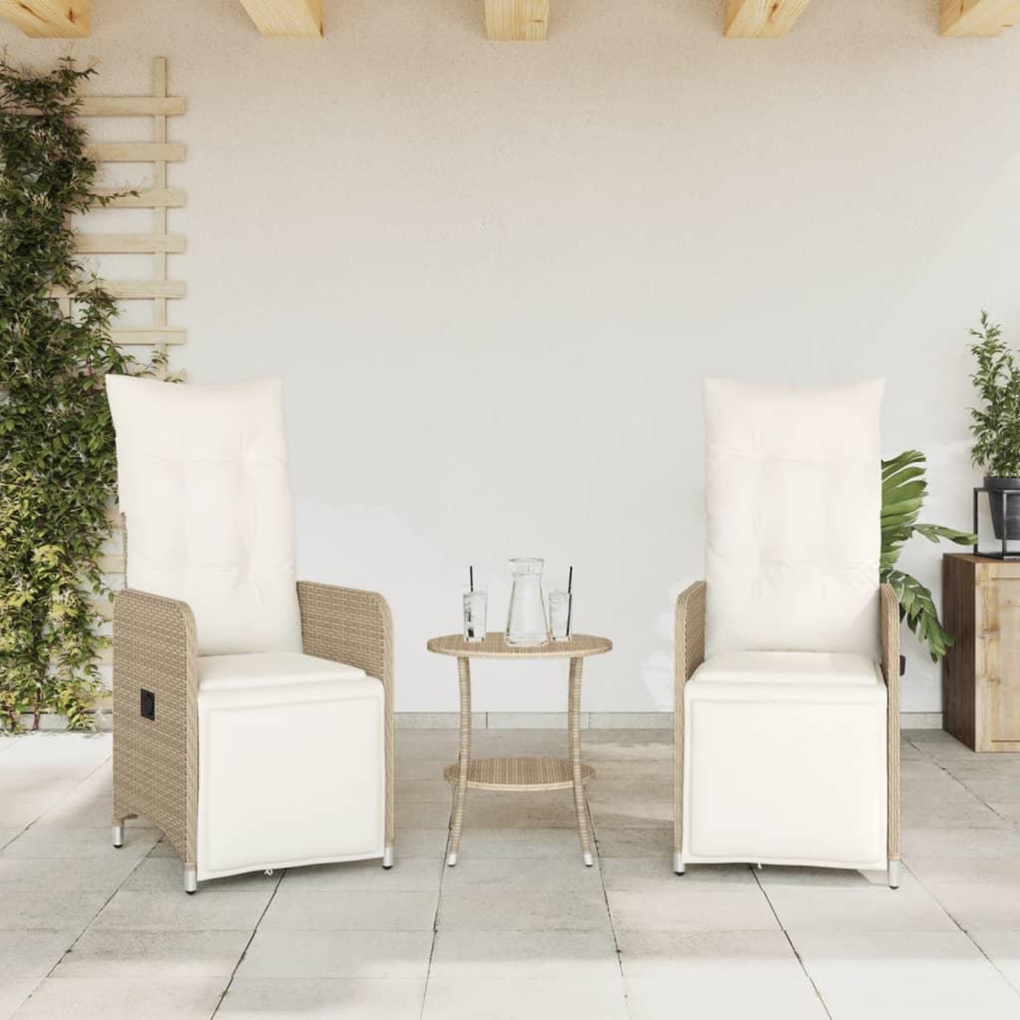 Voir la diapositive 3 : VIDAXL Chaises inclinables de jardin lot de 2 et coussins beige rotin