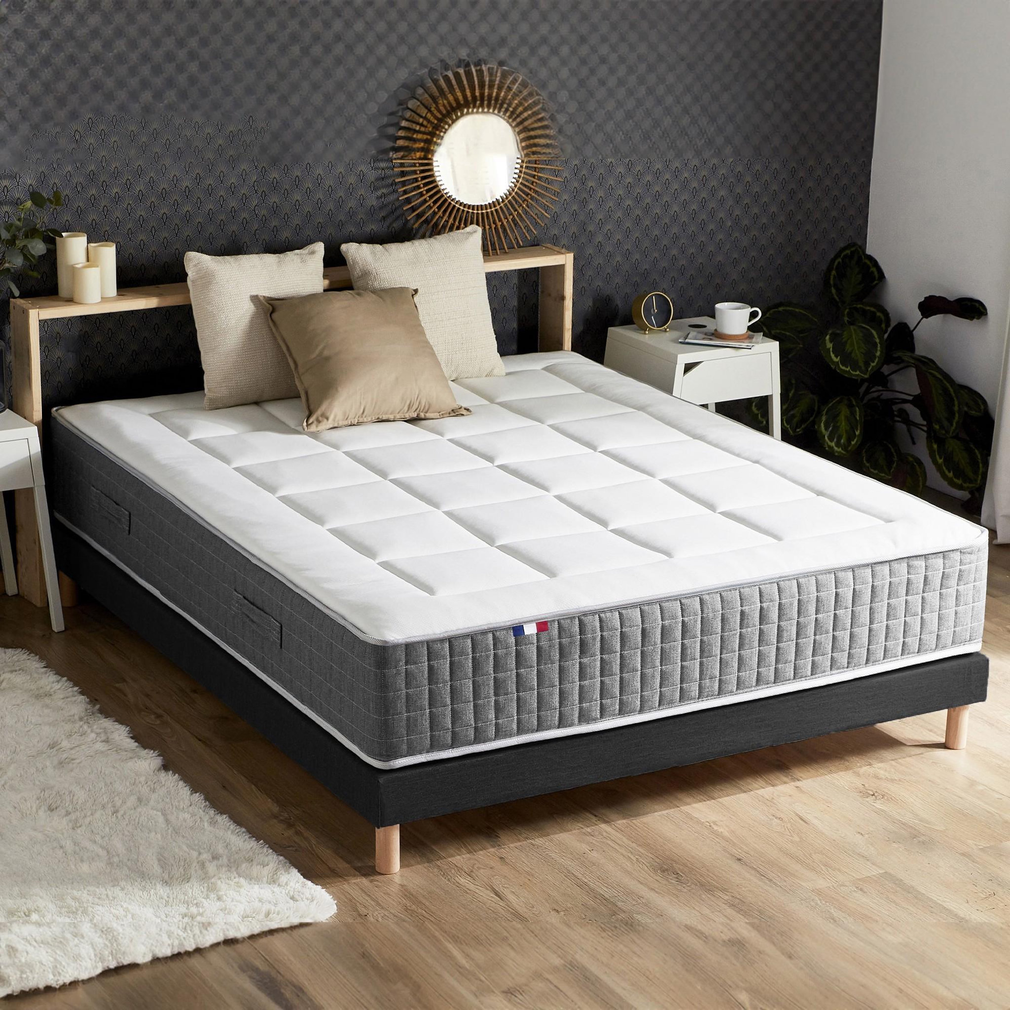 Voir la diapositive 1 : IDLITERIE Ensemble Matelas Ressort 7 zones H.28cm + Sommier Fabriqué en France MAX
