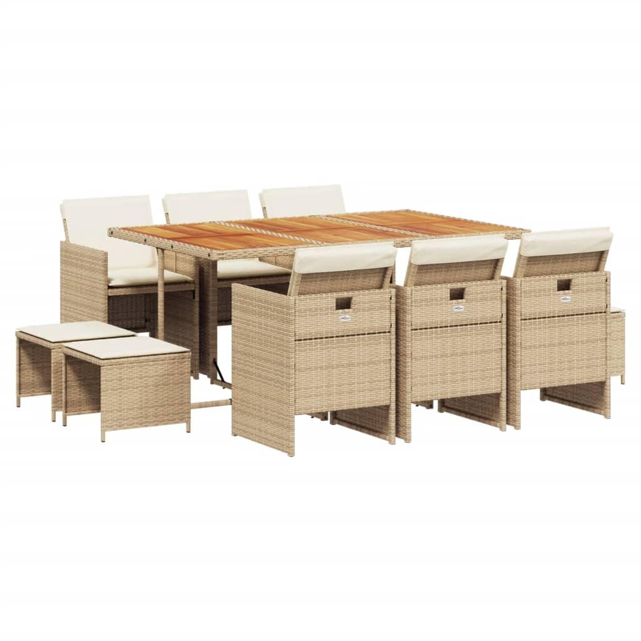 Voir la diapositive 2 : VIDAXL Ensemble a manger de jardin et coussins 11 pcs beige poly rotin