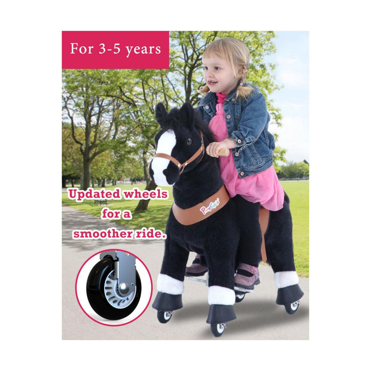 Ponycycle Poney à monter Noir avec sabot blanc Petit Modèle pour 3 à 5 ans