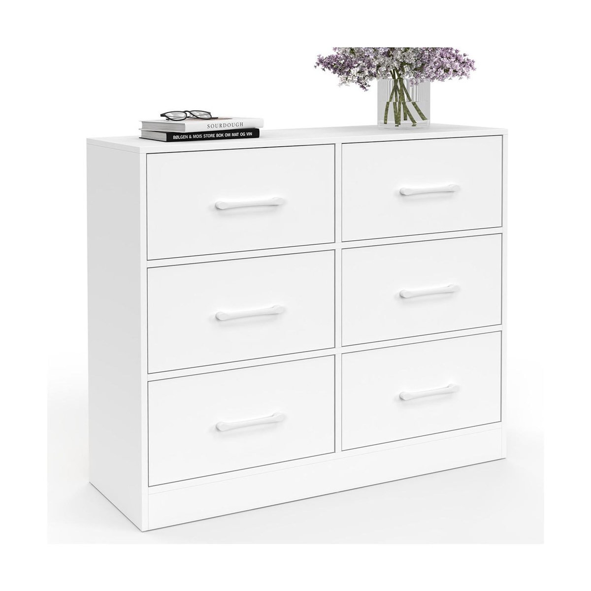 ID MARKET Commode 6 tiroirs en tissu UPPAH 80 cm meuble de rangement bois blanc