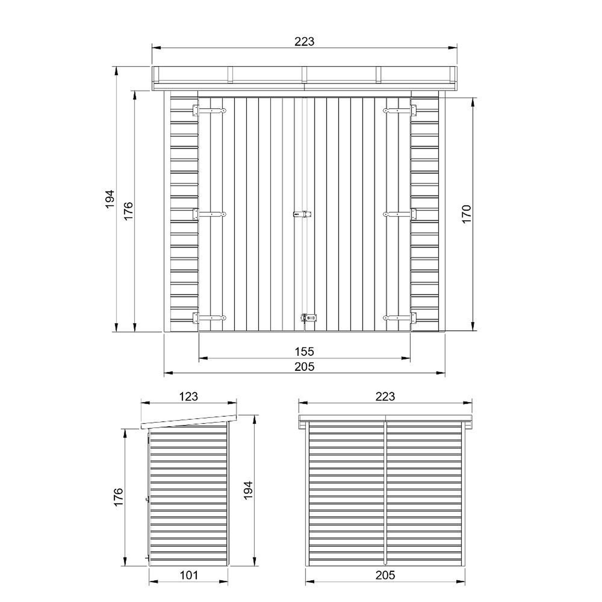 Voir la diapositive 6 : TIMBELA Abri à outils en bois naturel - stockage extérieur sans fenêtres h194x123x223 cm/2,1 m² m348
