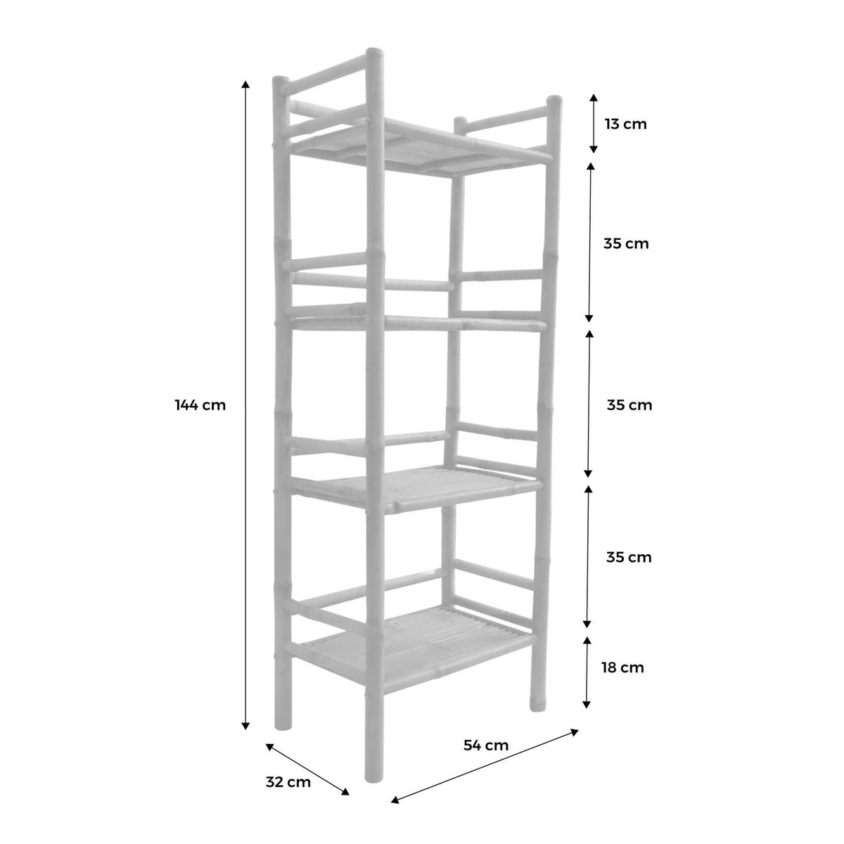 SWEEEK Etagère en bambou 4 niveaux L54cm x P32 x H144cm