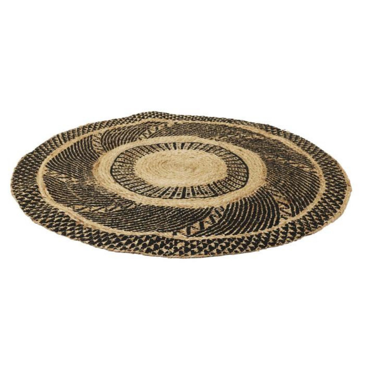 Paris Prix Tapis Rond Déco en Jute  Imprimé  90cm Noir