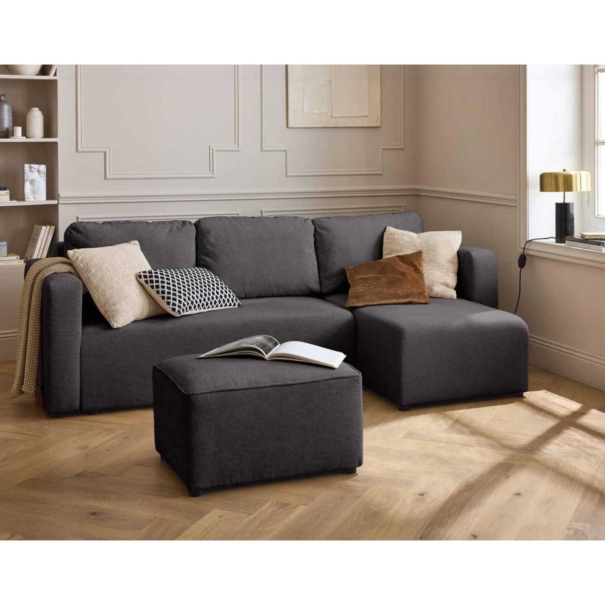 BEST MOBILIER Canopy - canapé d'angle réversible - 4 places - convertible avec coffre - en tissu texturé