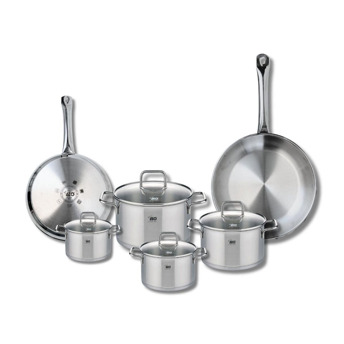 ELO Ensemble de 2 Poêles de cuisson 24 et 28 cm et 4 faitouts 12, 14, 16 et 20 cm Elo Profi Citrin