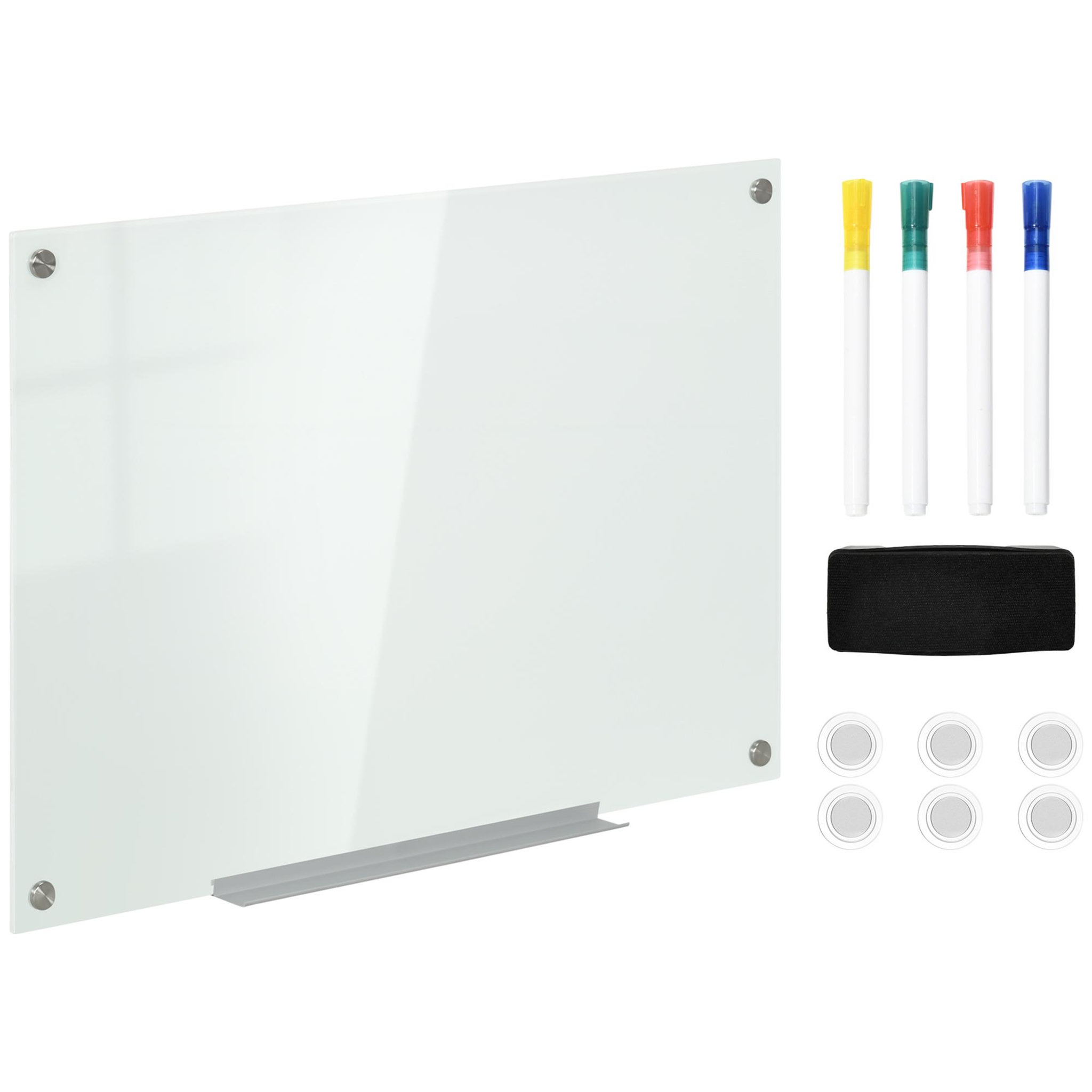 Voir la diapositive 1 : VINSETTO Tableau magnétique en verre dim. 90l x 60l cm - gouttière alu, matériel de fixation et accessoires inclus - blanc mat