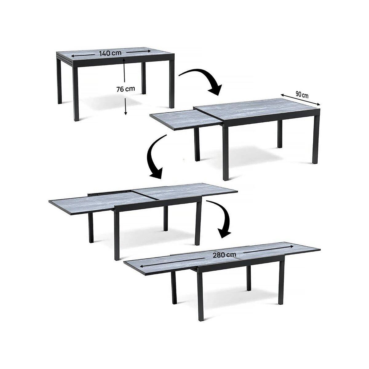 Habitat et Jardin Table de jardin en aluminium extensible  Lagos  - 140/280 x 90 x 76 cm - Gris